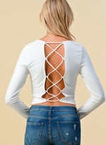 Heart & Hips Long Sleeve Lace Up Back Top-White - WILD FLIER GIFTS AND APPAREL