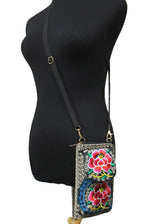 Huipil Floral Embroidered Clutch Wristlet Crossbody Bag