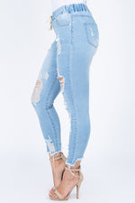 American Bazi Distressed Denim Joggers With Drawstrings-Light Blue