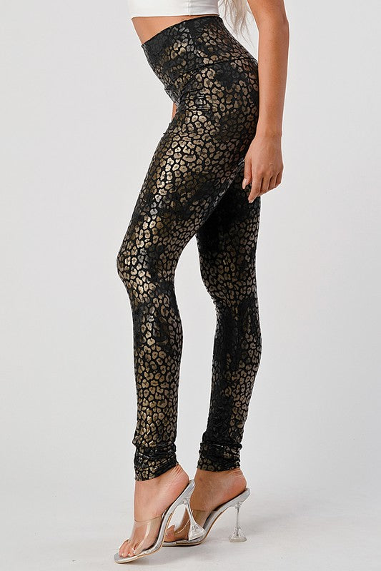 Cell Lab America Zizibe Clothing Leopard Print Synthetic Leather High Waist Leggings - WILD FLIER GIFTS AND APPAREL