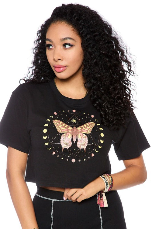 Organic Generation “Butterfly Sun Moon” Crop Top - WILD FLIER GIFTS AND APPAREL