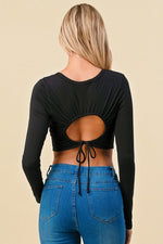 Heart & Hips Long Sleeve Circle Ruching Back Crop Tops - WILD FLIER GIFTS AND APPAREL