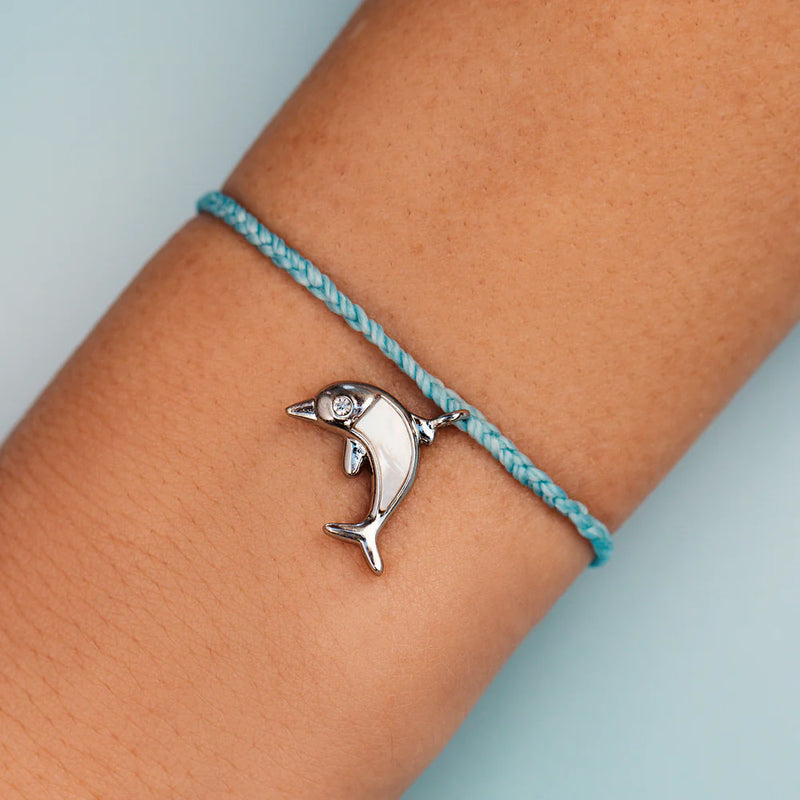 Pura Vida Mother of Pearl Dolphin Charm Bracelet-Crystal Blue