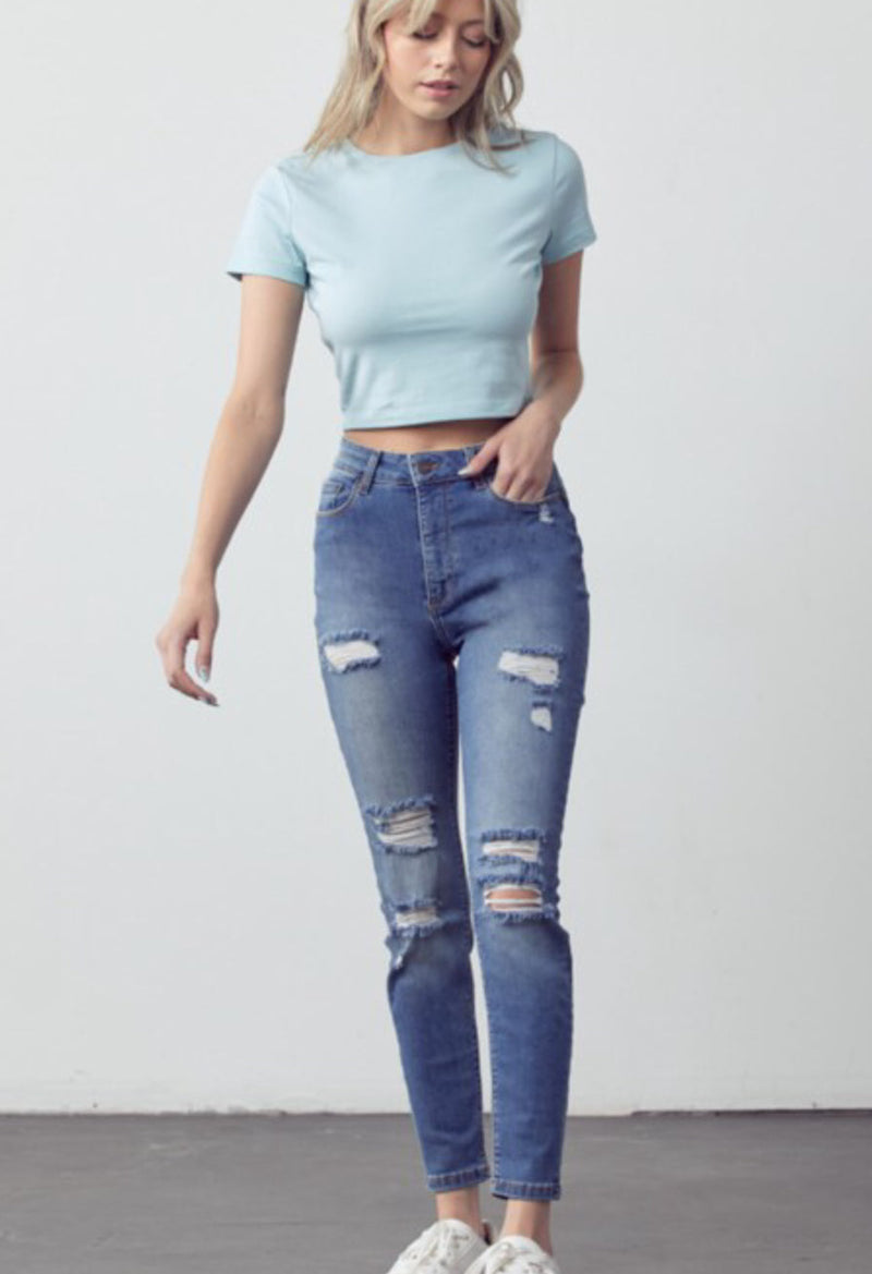 Muselooks Distressed Mid Rise Denim Skinny Jeans - WILD FLIER GIFTS AND APPAREL