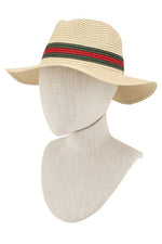 Odiva Green and Red Accent Straw Fedora Hat