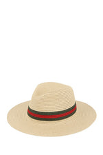 Odiva Green and Red Accent Straw Fedora Hat