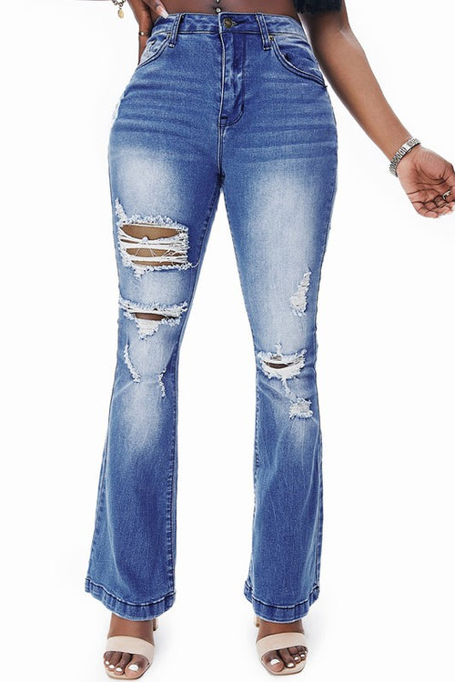 Sweet Lover Fashion High Waist Distressed Flare Jeans - WILD FLIER GIFTS AND APPAREL