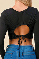 Heart & Hips Long Sleeve Circle Ruching Back Crop Tops - WILD FLIER GIFTS AND APPAREL