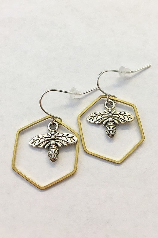 Dear Prudence Tiny Bee Hexagon Earrings - WILD FLIER GIFTS AND APPAREL