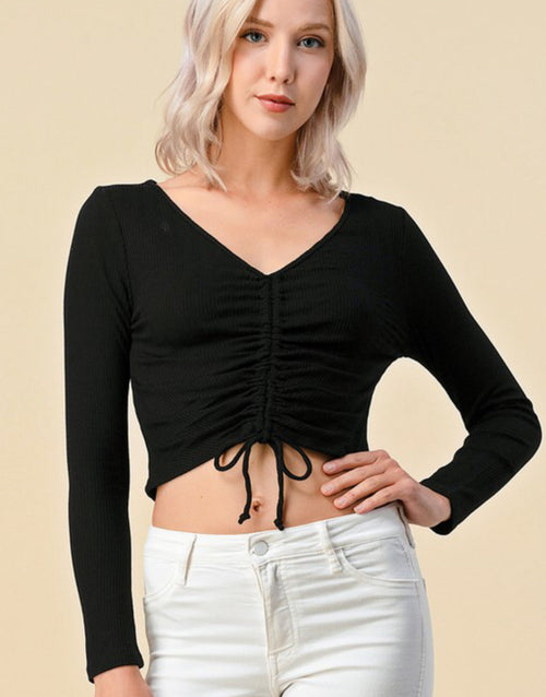 Heart & Hips Front Ruching Sweater Crop Tops - WILD FLIER GIFTS AND APPAREL