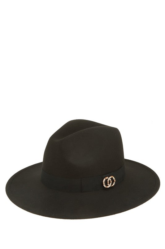 Double O Rhinestone Charm Fedora Hat