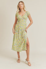 Lush Floral Print Midi Dress-Sage/Lime