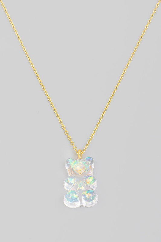 Fame Accessories Iridescent Gummy Bear Pendant Necklace
