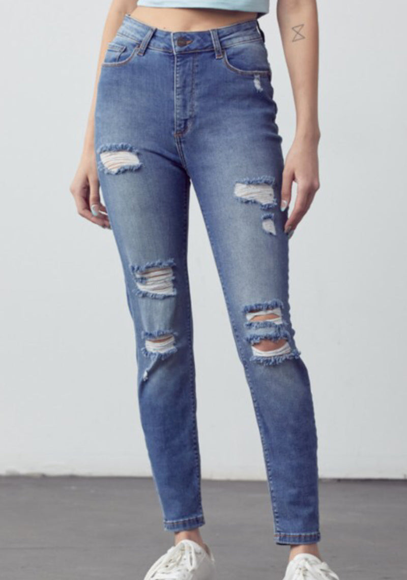 Muselooks Distressed Mid Rise Denim Skinny Jeans