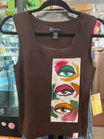 Red By Design #120 Dark Brown Sleeveless Top With Painted Eyes