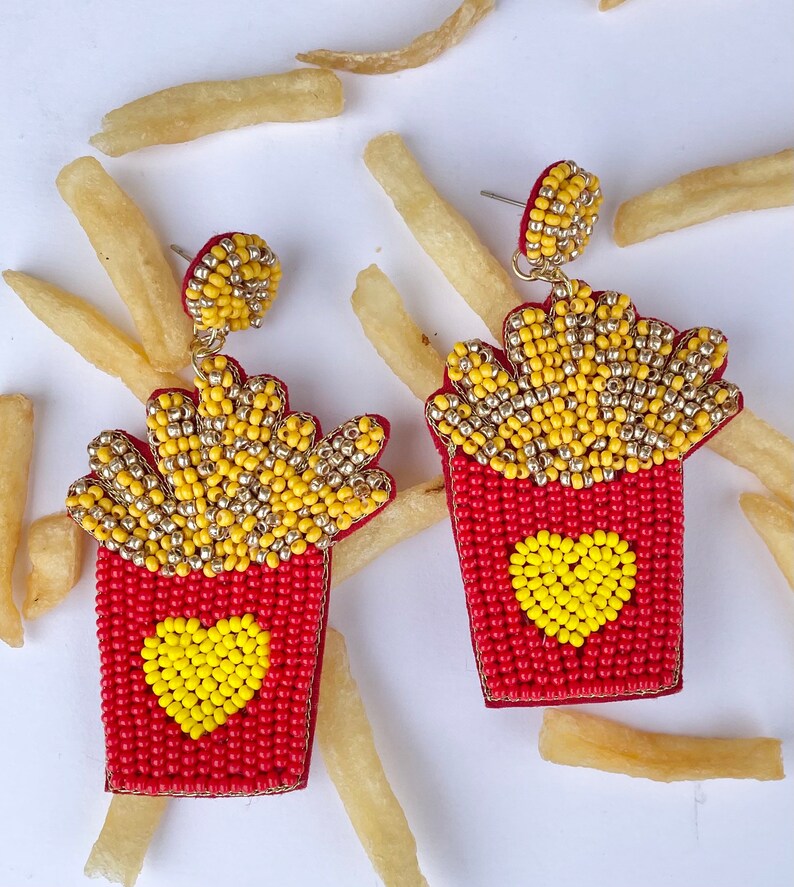 French Fries Beaded Earrings - WILD FLIER GIFTS AND APPAREL