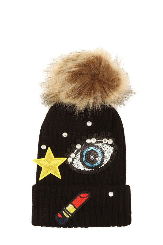 Eye and Star Accent Beanie