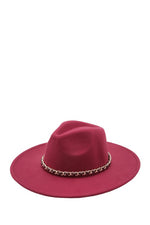 Leather Tiered Chain Accent Fedora Hat
