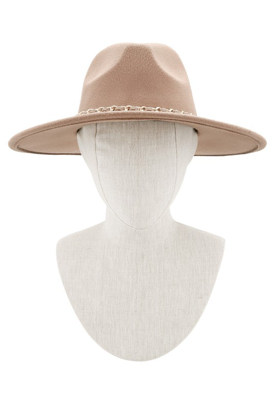 Leather Tiered Chain Accent Fedora Hat