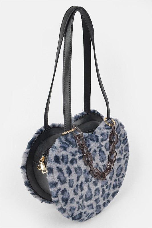 Faux Leopard Fur Heart Shape Shoulder Bags