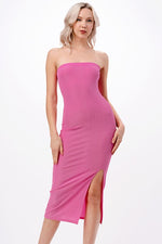 Heart & Hips Barbie Pink Ribbed Slit Tube Midi Dress - WILD FLIER GIFTS AND APPAREL