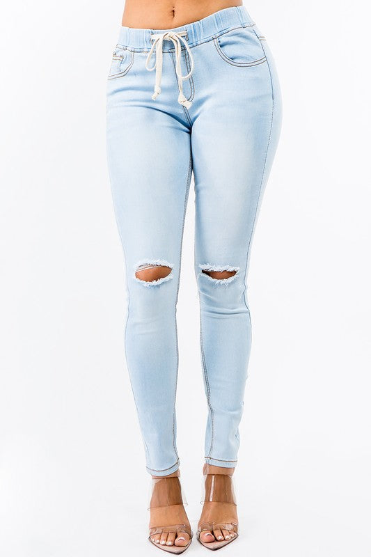 American Bazi Light Blue Denim Joggers with Slits - WILD FLIER GIFTS AND APPAREL