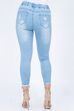 American Bazi Distressed Denim Joggers With Drawstrings-Light Blue