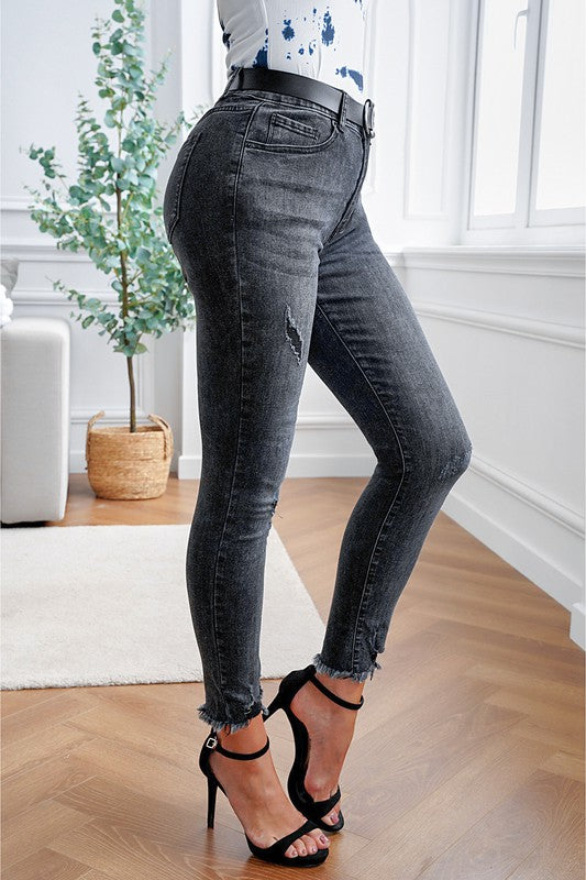 Sweet Lover Fashion High Rise Frayed Ankle Skinny Jeans
