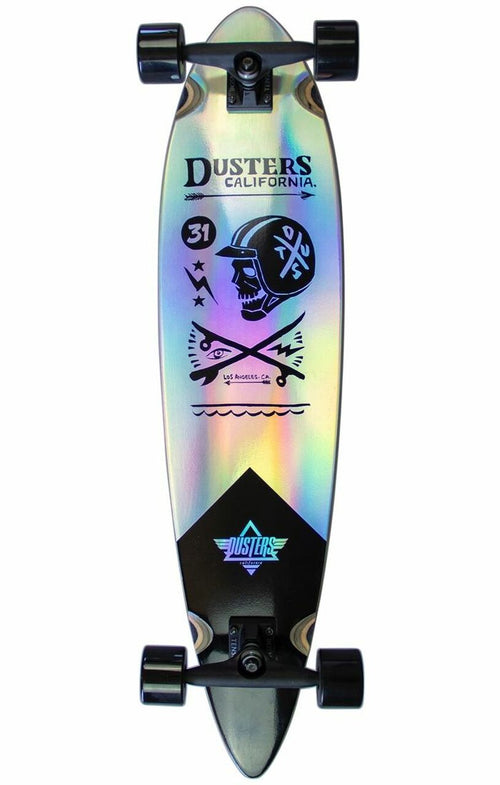 Dusters California Skateboards Moto Cosmic Holographic Longboard Complete Skateboard-8.75”x 37” - WILD FLIER GIFTS AND APPAREL