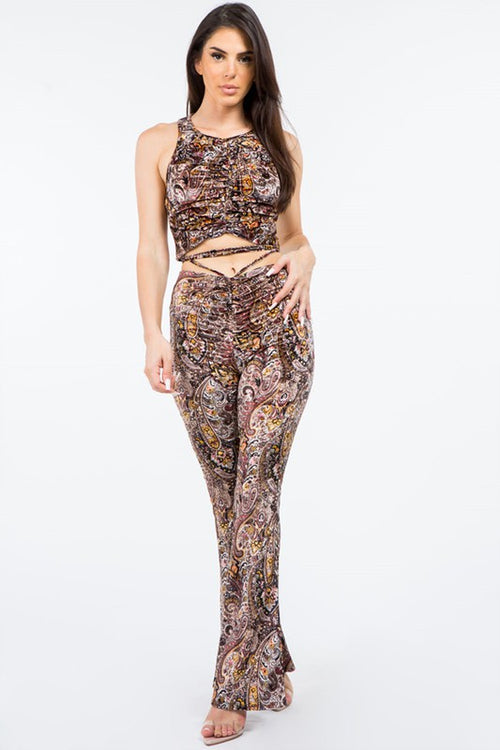 Bear Dance Paisley And Floral Velvet Top And Flared Pants Set - WILD FLIER GIFTS AND APPAREL