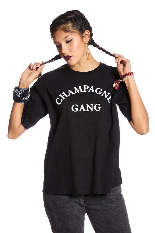 Organic Generation “Champagne Gang” Organic Cotton Boyfriend Tunic Tee