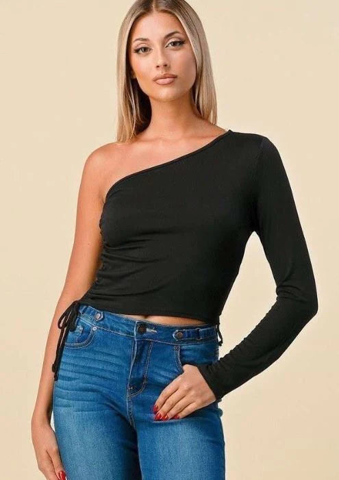 Heart & Hips Ribbed One Shoulder Cropped Tee - WILD FLIER GIFTS AND APPAREL