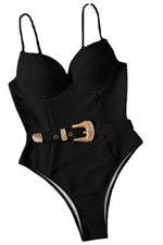 Oista Black One Piece Swimsuit with Gold Buckle Detail