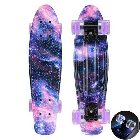 CHI YUAN 22 inch Skateboard Cruiser Board  Penny Board 22" X 6" Retro Longboard Skate Graphic Galaxy Complete Boy Girl Led Light