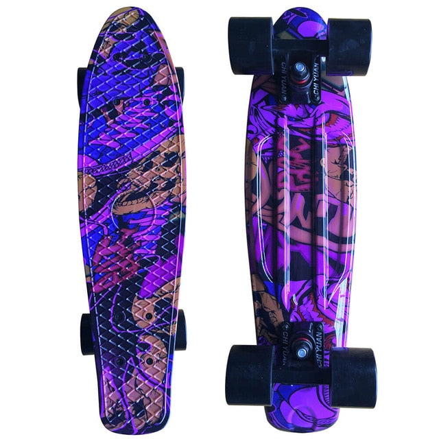 CHI YUAN 22 inch Skateboard Cruiser Board  Penny Board 22" X 6" Retro Longboard Skate Graphic Galaxy Complete Boy Girl Led Light - WILD FLIER GIFTS AND APPAREL